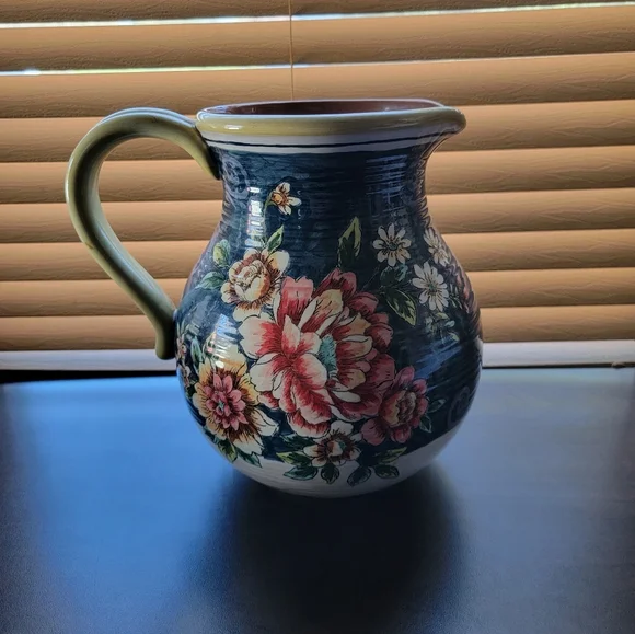 Vintage China 118 Oz Handmade Colorful Floral Pitcher - Picture 2 of 6